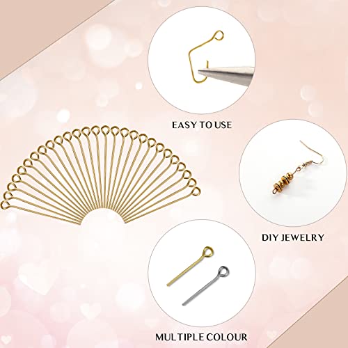 Junkin 1400 Pcs Eye Pins Mix Jewelry Findings 0.63 * 0.79 * 1.18 in Open Eye Head Pins Findings for Jewelry Making DIY Necklace Bracelets(Gold, Silver) - color: Gold, Silver