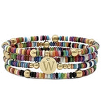 Set of 4 Colorful Bead Initial Bracelets, Personalized Stackable Jewelry, Adjustable Stretchy Charm Bracelets for Women, Beaded Bracelet Set, Trendy Custom Jewelry Gift - style: Colorful Bead - W