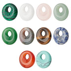 NBEADS 10 Pcs 10 Styles Natural Donut Gemstone Charms, 17.5mm Flat Round Mixed Natural and Synthetic Donut Stone Beads Pendants Natural Stone Pendant for Jewelry Making, Hole: 5.5mm - color: 10 Pcs 10 Styles Stone B