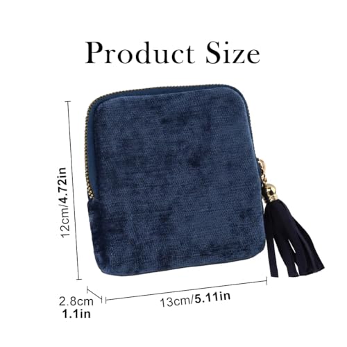 Travel Jewelry Case, Soft Velvet Organizer Pouch with 5 Compartments & Tassel Zipper, Anti-Scratch Jewelry Bag Storage Holder for Bangle Bracelets Earrings Necklace, Women Gifts - color: Dark Blue