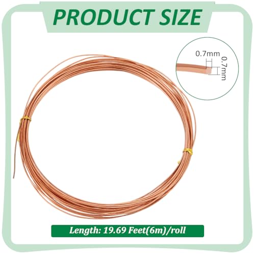 BENECREAT 19.7Ft Square Copper Wire, 21 Gauge Pure Copper Wire, Craft Wire for Jewelry Making, Gem Metal Wrap, Garden, Sculpting, Armature, Half Hard - size: 21 Gauge