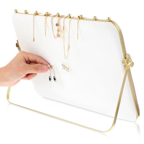 1 Pack Double-Sided Velvet Necklace Display Stand – Pink & White Jewelry Organizer Holder for Vendors, Craft Shows, Exhibitions (14 x 10 Inches, Metal Frame)