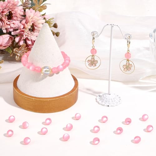 1 Box 120PCS 8MM Pink Resin Round Beads with Holes Imitation Cat Eye Transparent Smooth Shiny Cats Eyes Spacer Loose Valentine Bead for Jewelry Making Necklaces Bracelets Diy Craft Supplies - color: Pink