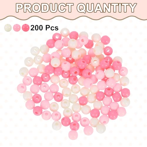 HARFINGTON 200pcs Cream Pink Acrylic Round Beads 6mm Dia 1.9mm Hole Plastic Resin Smooth Balls Loose Bead for Jewelry Making Bracelets Necklace Earrings DIY - color: Cream Pink, size: 6mm