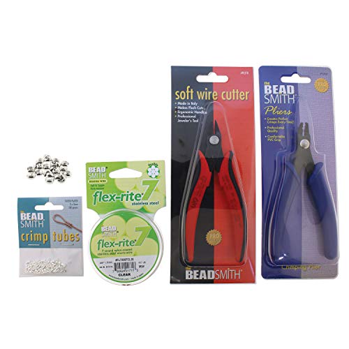 The Beadsmith Crimper Mega Kit, Includes Crimp Forming Pliers, Cutter, 2x2mm Crimp Tubes, 3mm Crimp Bead Covers & 7-Strand FlexRite Wire, Create Rounded Crimps Every Time, No Sharp Edges