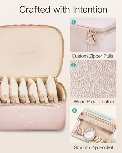 VLANDO Jewelry Box with 8 Velvet Jewelry Bags Travel Jewelry Case for Mothers Day Mom Gifts, Jewelry Organizer Necklace Rings Earrings Bags Gift Ideas for Birthday Bride (Pink) - color: 8PCS-Pink