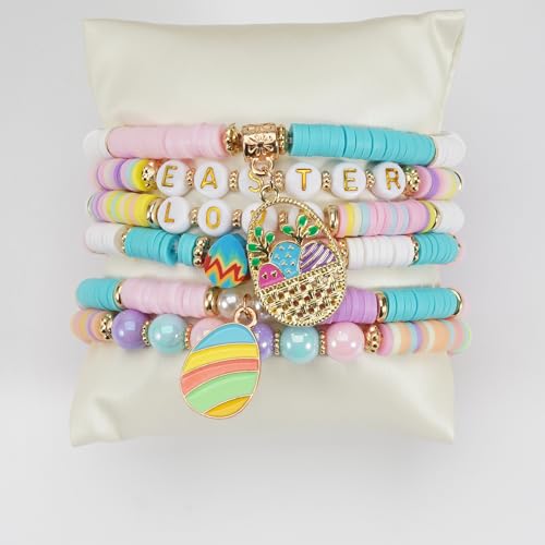 Twinfree Bohemia Beaded Bracelet for Women, Polymer Clay Stretch Bracelets - color: color 40