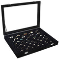 Siveit Rings Organizer Tray 10 Slots Velvet Ring Display Tray Insert Jewelry Earring Storage Box with Transparent Glass lid Can Hold 100 Rings Earrings Suitable for Girls and Women (Black) - color: Black