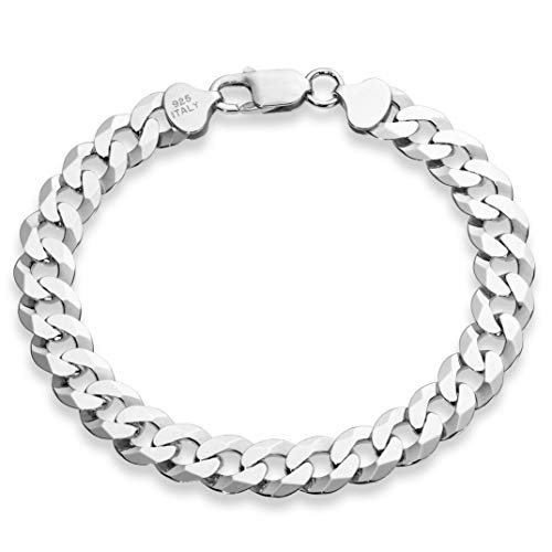 Miabella Italian 925 Sterling Silver Solid 9mm Diamond-Cut Cuban Link Curb Chain Bracelet for Men, Made in Italy - style: Length 7.5 Inches (small)