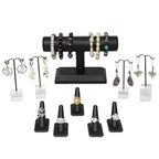 MOOCA Jewelry Display Set, Necklace Display Bust, Earring Organizer, Ring Holder Stand for Showcase and Store, Premium Fabric - color: 6) 10 piece. Black Faux Leather