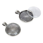 60 Pieces 5 Styles Pendant Trays 30pcs Round & Square & Heart & Teardrop & Oval and 30pcs Bright Glass Cabochon Dome Tiles for Crafting DIY Jewelry Gift Making - color: 30Pcs Metal Pendant+30pcs Bright Glass Cabochon