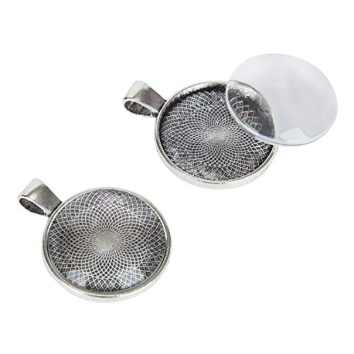 60 Pieces 5 Styles Pendant Trays 30pcs Round & Square & Heart & Teardrop & Oval and 30pcs Bright Glass Cabochon Dome Tiles for Crafting DIY Jewelry Gift Making - color: 30Pcs Metal Pendant+30pcs Bright Glass Cabochon