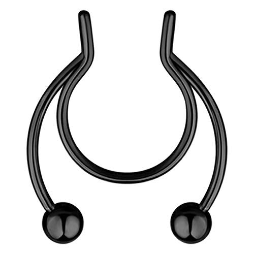 20G Fake Nose Rings Hoop Clip-on Stainless Steel Septum Jewelry Non Piercing Fake Cartilage Earring Lip Rings Faux Nose Ring Piercing Jewelry for Women Men - color: Set H: 1PC Black