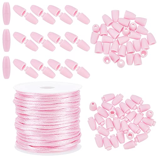 PH PandaHall 30 Set 24mm Pink Plastic Break Away Safety Clasp Buckle Barrel Connectors with 10m 2mm Nylon Braided String Cords Rope for Lanyard Bracelets Necklaces DIY Jewelry Craft Making - color: pink, size: 24mm