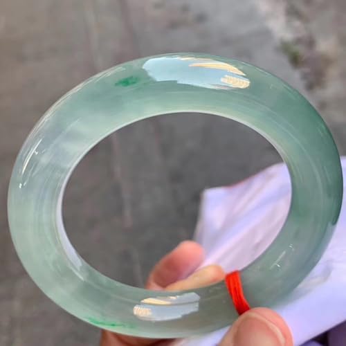 Natural Light green Jade bangle Round Bracelet for Women attract Good Luck Wealth Prosperity Feng Shui Jewelry Gift - size: 60mm