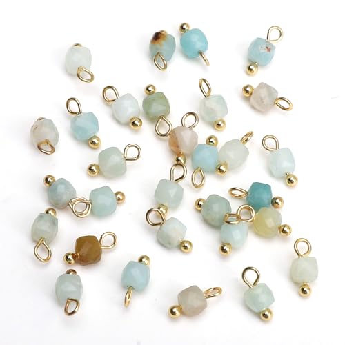 Beadia Natural Faceted Cube Stone Charms 4mm 30pcs with Untarnish Metal Accessories Loose Square Beads for DIY Jewelry Making - color: Amazonite