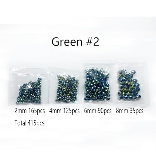415pcs Rondelle Crystal Glass Beads 2mm 4mm 6mm 8mm Mixed Sizes, Faceted Briolette Spacer Czech Seed Loose Beads for DIY Jewelry Making (Green 2) - color: Green 2