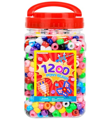 Praisebank Pony Beads, 1200pcs 6x9mm, Wholesale Beads, Bracelets Jewelry Making, Arts & Crafts(Multi-Colored) - color: Multi-colored, size: Small Size