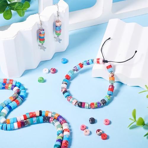 Craftdady 214 pcs Natural Stone Heishi Beads for Jewelry Making 6 mm Synthetic Imperial Jasper Disc Spacer Beads Flat Round Loose Gemstone Beads for Bracelet Earrings Necklace Making - color: Colorful, 6mm