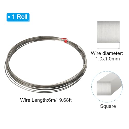 PATIKIL Soft Nickel Silver Wire, 1Pcs 18Gauge/1.0x1.0mm Diameter 6m/19.68ft Square Craft Wire for Jewelry Making Beading Wires Wrapping - size: 18Gauge