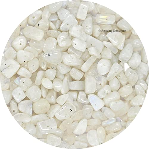 Rainbow Moonstone Pre Drilled Crystal Crushed Chips Beads for Bracelets Making, DIY Handmade Natural Healing Crystals (25 Inch Strand) - color: Rainbow Moonstone
