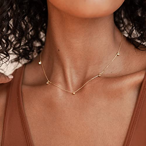 Mothers Day Gifts - Dainty Silver Gold Necklaces for Women Cute Station Choker Simulated Diamond Necklace Simple Layering CZ Necklace Trendy Jewelry Gifts - color: Gold, style: 5pcs Hanging CZ-Cable Chain