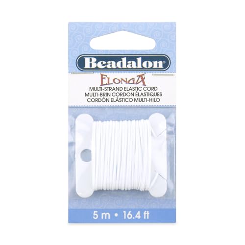 Beadalon Elonga Elastic String for Bracelets 1.0mm 5m White Jewelry Making Cord Strong Stretch Recovery Secure Knots Heavy Beads Compatible Multi Fiber Durable for Bracelets and Necklaces - style: White, 1 mm, 5 m
