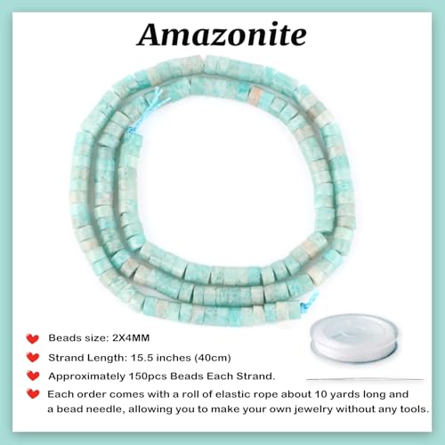 Natural Amazonite Heishi Spacer Beads Loose Semi Precious Flat Round Gemstone Disc Shape Stone for Beading Jewelry Making 4x2mm 15.5" - color: Amazonite