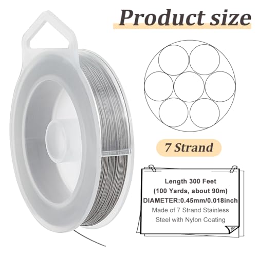 BENECREAT 300-Feet 7-Strand Beading Wire, 0.018inch/ 0.46mm Tiger Tail Bead Stringing Wire for Jewelry Making Threading Necklace Bracelet Crafts - color: Lightgrey, size: 0.46mm - 7 Strands
