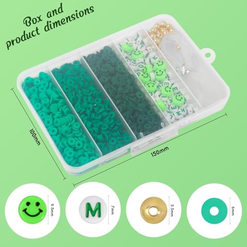 Clay Beads Bracelet Making Kit for Beginner, 2100 Pcs Preppy Polymer Heishi Beads with Charms Kit for Jewelry Making Necklace Earring DIY Crafts - color: Grenn Preppy