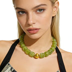 Colorful Beaded Choker Necklace for Women Boho Large Square Acrylic Beaded Necklace Adjustable Surfer Beach Strand Necklces Summer Jewelry Accessories - color: Green