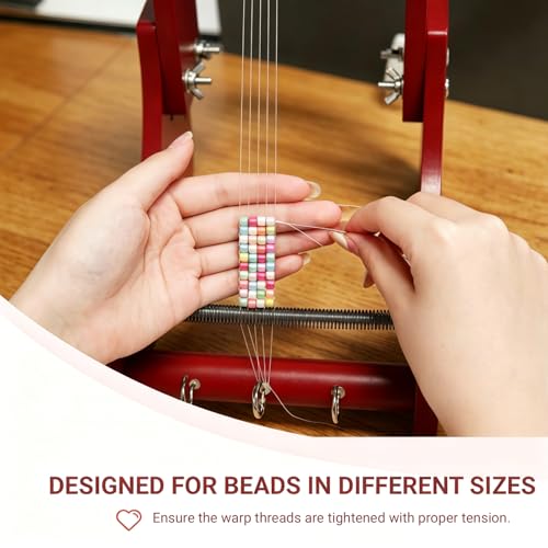 Adjustable Standing Bead Loom, Wood Beading Loom Kit with 4 Length Options, Ergonomic Angled Design, Work Area 7.5" to 10.5", Full Size 7" x 14" x 10", Includes Threader & Brush, for Jewelry & Crafts