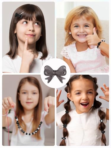 Acrylic Pastel Beads for Jewelry Making, Kalolary Black Bow Butterfly Flower Bead Kawaii Plastic Heart Bead Cute Macaroon Aesthetic Beads for Bracelet Necklace DIY (Black) - color: Black