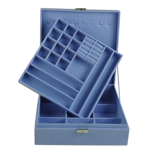 Jewelry Boxes 10 x 10 Inches 2-layer Handle Necklace Holder Organizer Jewellery Women Rings Storage Display Girls Earrings Case Lockable Jewelry Tray GY641 (Lavender) - color: Lavender