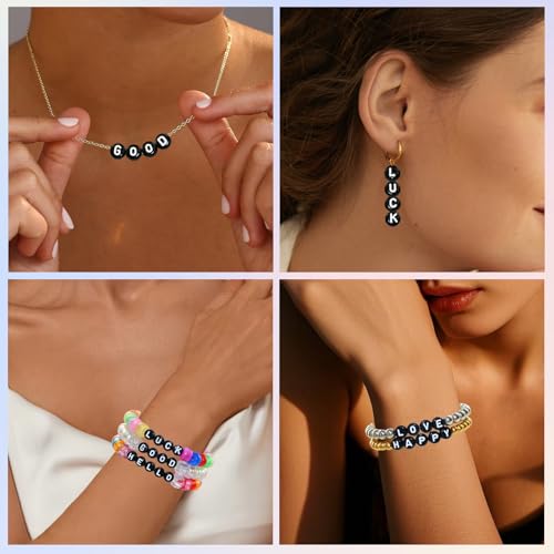 Amaney 1200pcs Black Round Acrylic Alphabet Letter Beads 7x4mm for Jewelry Making Bracelets Necklaces Key Chains - color: 1200Black&White