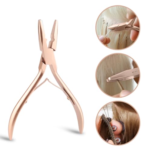 Hair Extension Tool Kit Microlink Pliers with Anti-slip Handle Hair Extension Beading Tool Hair Needle Pulling Hook Hair Styling Bead Closer and Remover Pliers - color: 2 Rose Gold