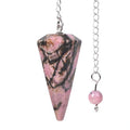Justinstones Natural Matrix Rhodonite Gemstone Rock Crystal Hexagonal Pointed Reiki Chakra Pendant Pendulum - color: Matrix Rhodonite