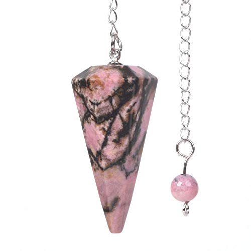 Justinstones Natural Matrix Rhodonite Gemstone Rock Crystal Hexagonal Pointed Reiki Chakra Pendant Pendulum - color: Matrix Rhodonite