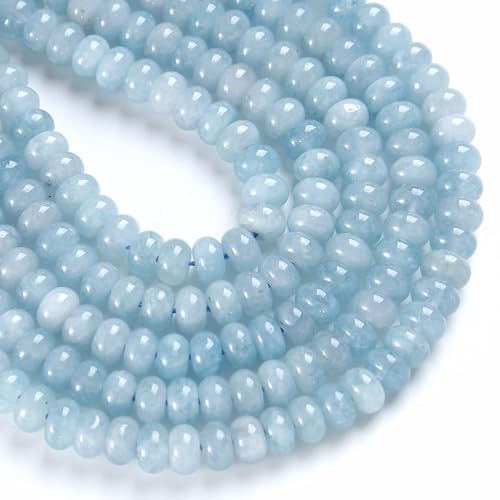 76pcs 5x8mm Natural Aquamarine Stone Rondelle Spacer Loose Beads Abacus Disk Stone Round Loose Gemstone Beads for Jewelry Making DIY Bracelet Necklace - color: Aquamarine, size: 5x8mm Abacus Disk