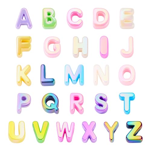 52Pcs Large Acrylic Letter Beads Chunky Alphabet Letter Bead Rainbow UV Plating Big Initial Spacer Beads for Keychains Wristbands Bracelets Necklace Jewelry Making - color: UV Plating, Letter A~Z