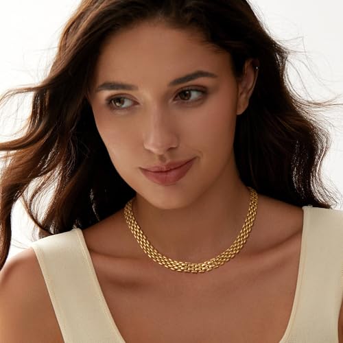 Moodear Gold Necklace for Women Dainty Chunky 14K Gold Plated/Sliver Plated Chain Necklace Cuban Link Paperclip Chain Choker Toggle Clasp Layered Necklace for Women Trendy Fashion Gift - style: Choker necklace