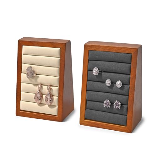 Oirlv Solid Wood Ring Tray Display Stand Slotted Jewelry Ring Showcase Display Jewelry Organizer Jewelry Holder for Trade Showcase(grey) - color: Wood grey