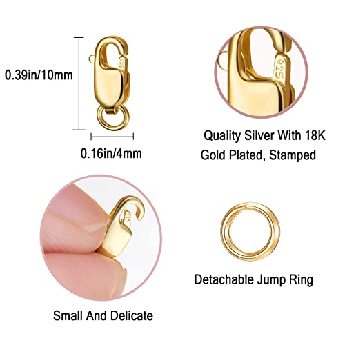 Dailyacc 925 Sterling Silver Lobster Clasp with Closed Jump Rings Gold Necklace Clasps and Closures for Jewelry Bracelet Extender,Made in Italy - color: 3pcs Gold, size: 0.39IN/10MM