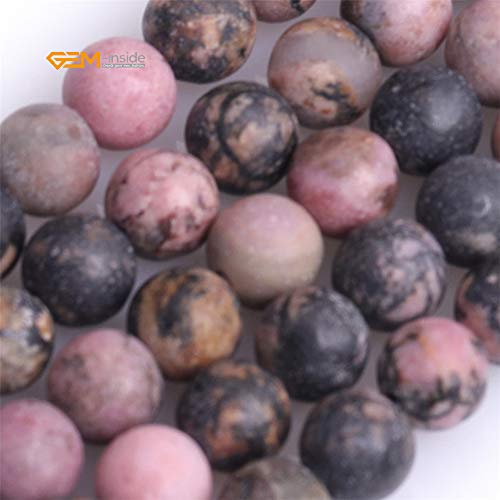 GEM-Inside 6mm Natural Stone Black Rhodonite Frosted Matte Unpolished Round Beads for Jewelry Making Strand 15 inch - color: Black Rhodonite, size: 6mm