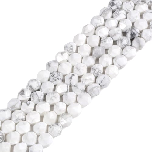 White Howlite 6mm Gemstone Triangle Faceted Round Loose Beads Strand 15.5" DIY Jewelry Making - color: White Howlite