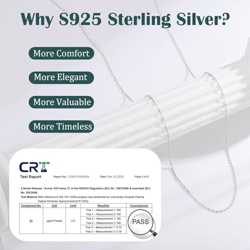 IEFWELL S925 Sterling Silver Chain Necklace for Women - 1.2 mm Sterling Silver Cable Chain, Sturdy hypoallergenic, 14/16/18/20/22/24 Inch Jewelry Gifts for Men Women - size: 18 Inch