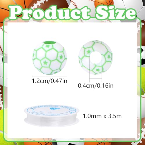 100pcs Rainbow Soccer Beads with 5.5 Yard Elastic Rope,Acrylic Sports Beads DIY Spacer Bead for Necklace Bracelet Keychains Handmade Jewelry Making Accessories Craft Supplies,12mm (Soccer) - color: Rainbow Soccer