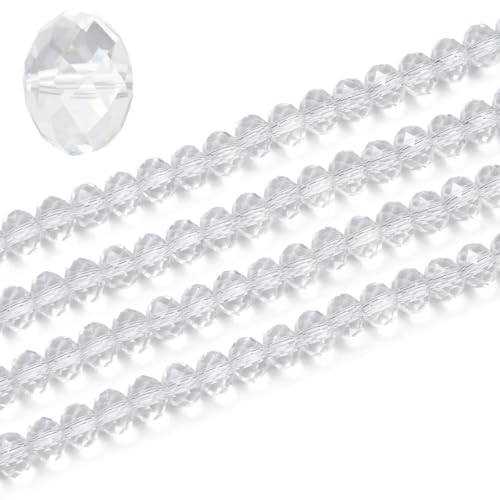 500pcs Czech Faceted Rondelle Crystal Glass Loose Beads 4mm Small Tiny Spacer Bulk Crystal Clear for DIY Craft Jewelry Making CCR401 - color: Crystal Clear, size: 4mm (0.16") - 500pcs