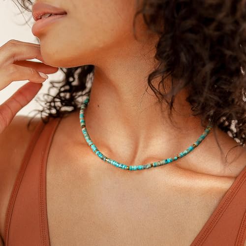 AGOT Beaded Gemstone Necklace for Women: Boho Bead Choker Natural Stone Necklaces - Handmade Jewelry for Summer Beach - color: Green1