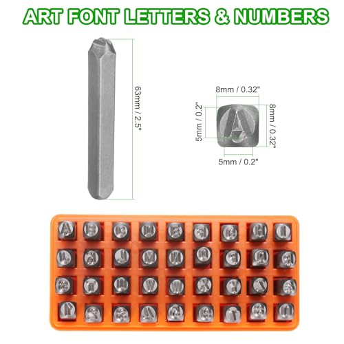 HARFINGTON 36pcs Metal Stamping Kit 3/16" (5mm) Steel Uppercase Letter and Number Punch Set (A-Z / 0-8 / "&" Symbol) Punch Press Tool with Case for Imprinting Metal Plastic Wood Leather - size: 3/16"